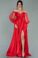 Длинное Атласное Вечернее Платье красный ABU2025