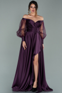 Длинное Атласное Вечернее Платье Пурпурный ABU2025