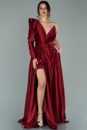 Длинное Атласное Вечернее Платье Бордовый ABU2026