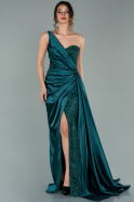 Длинное Атласное Вечернее Платье Изумрудно-зеленый ABU2028