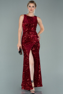 Длинное Бархатное Платье С Пайетками красный ABU2033