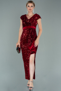 Длинное Бархатное Платье С Пайетками красный ABU2035