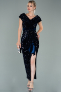 Длинное Бархатное Платье С Пайетками Темно-синий ABU2035