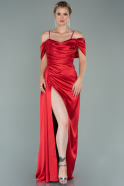Длинное Атласное Вечернее Платье красный ABU2036