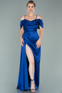 Длинное Атласное Вечернее Платье Ярко-синий ABU2036