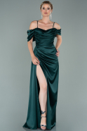 Длинное Атласное Вечернее Платье Изумрудно-зеленый ABU2036