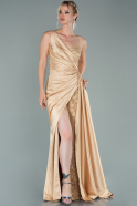 Длинное Атласное Вечернее Платье Золотой ABU2028