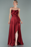 Длинное Атласное Вечернее Платье Бордовый ABU1843