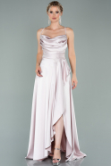 Длинное Атласное Вечернее Платье Пудровый ABU1843