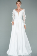 Длинное Вечернее Платье Из Кружева Белый ABU2048