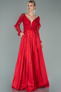 Длинное Вечернее Платье Из Кружева красный ABU2048