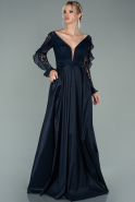 Длинное Вечернее Платье Из Кружева Темно-синий ABU2048