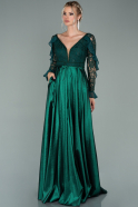Длинное Вечернее Платье Из Кружева Изумрудно-зеленый ABU2048