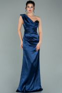 Длинное Атласное Выпускное Платье Темно-синий ABU2047