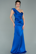 Длинное Атласное Выпускное Платье Ярко-синий ABU2047