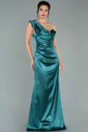 Длинное Атласное Выпускное Платье Изумрудно-зеленый ABU2047