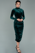 Миди Бархатное Вечернее Платье Изумрудно-зеленый ABK1180