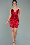 Мини Атласное Пригласительное Платье красный ABK1200