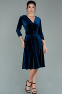 Короткое Бархатное Платье Темно-синий ABK1179