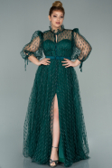 Длинное Свободное Вечернее Платье Изумрудно-зеленый ABU1922