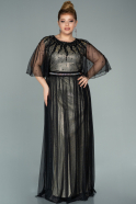 Длинное Свободное Вечернее Платье Черный-Золотой ABU2070