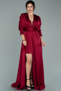 Длинное Атласное Вечернее Платье Бордовый ABU2077