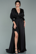 Длинное Атласное Вечернее Платье Черный ABU2077