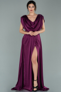 Длинное Атласное Вечернее Платье Сливовый ABU393