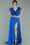 Длинное Атласное Вечернее Платье Ярко-синий ABU393