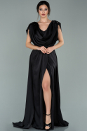 Длинное Атласное Вечернее Платье Черный ABU393