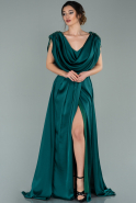 Длинное Атласное Вечернее Платье Изумрудно-зеленый ABU393