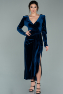 Миди Бархатное Вечернее Платье Темно-синий ABK1199