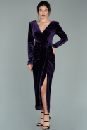 Миди Бархатное Вечернее Платье Пурпурный ABK1199