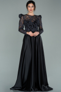 Длинное Атласное Вечернее Платье Черный ABU2061