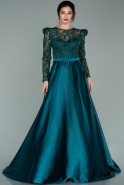 Длинное Атласное Вечернее Платье Изумрудно-зеленый ABU2061