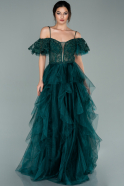 Длинное Вечернее Платье Изумрудно-зеленый ABU2062
