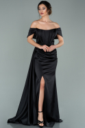 Длинное Атласное Вечернее Платье Черный ABU2063