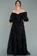 Длинное Велюровое Вечернее Платье Черный ABU2075