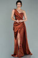 Длинное Атласное Вечернее Платье Цвет корицы ABU2028