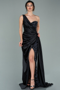 Длинное Атласное Вечернее Платье Черный ABU2028