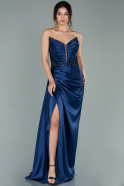 Длинное Атласное Вечернее Платье Темно-синий ABU2079