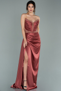 Длинное Атласное Вечернее Платье Цвет корицы ABU2079