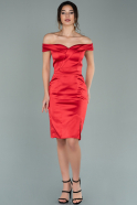 Короткое Атласное Платье красный ABK1215