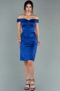 Короткое Атласное Платье Ярко-синий ABK1215