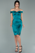 Короткое Атласное Платье Изумрудно-зеленый ABK1215