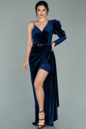 Длинное Велюровое Вечернее Платье Темно-синий ABU2074