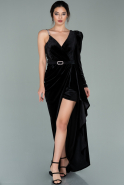 Длинное Велюровое Вечернее Платье Черный ABU2074