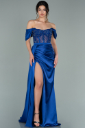 Длинное Атласное Вечернее Платье Ярко-синий ABU3818