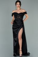 Длинное Атласное Вечернее Платье Черный ABU2085