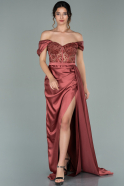 Длинное Атласное Вечернее Платье Цвет корицы ABU2085
